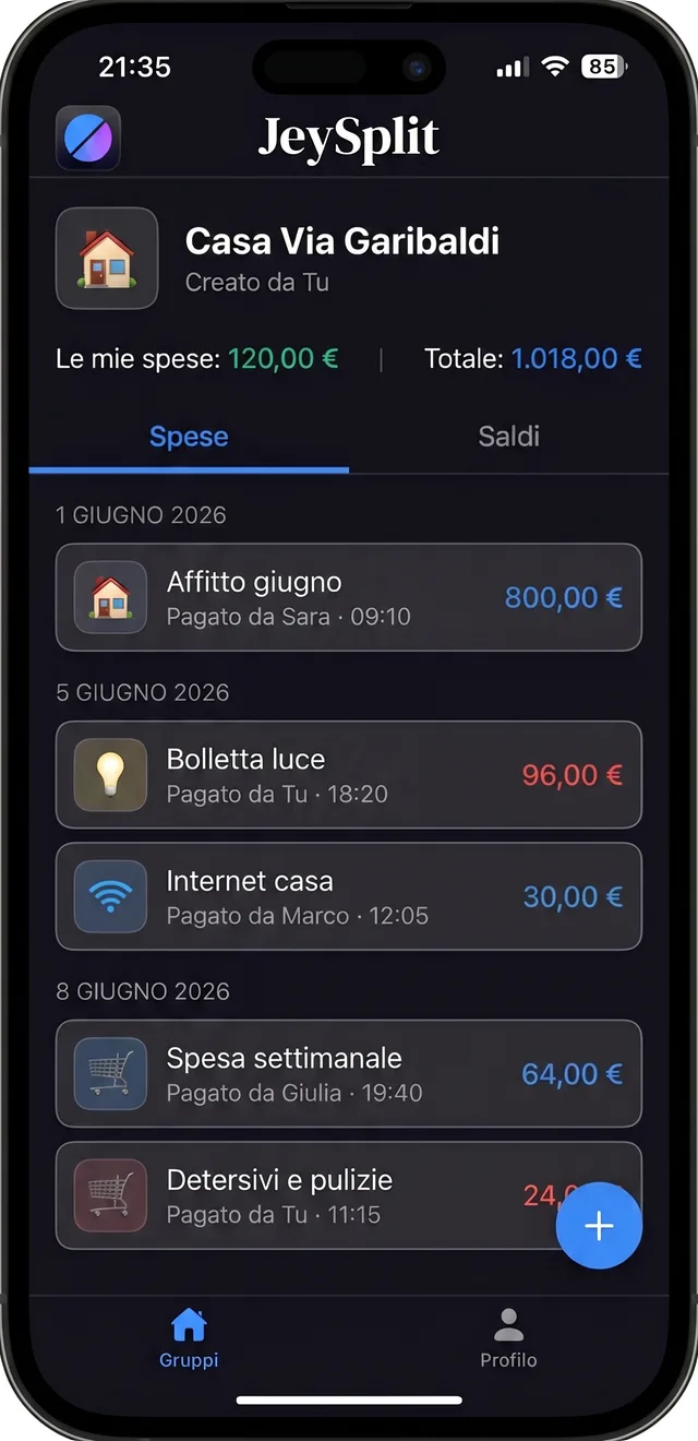 App JeySplit — spese di casa